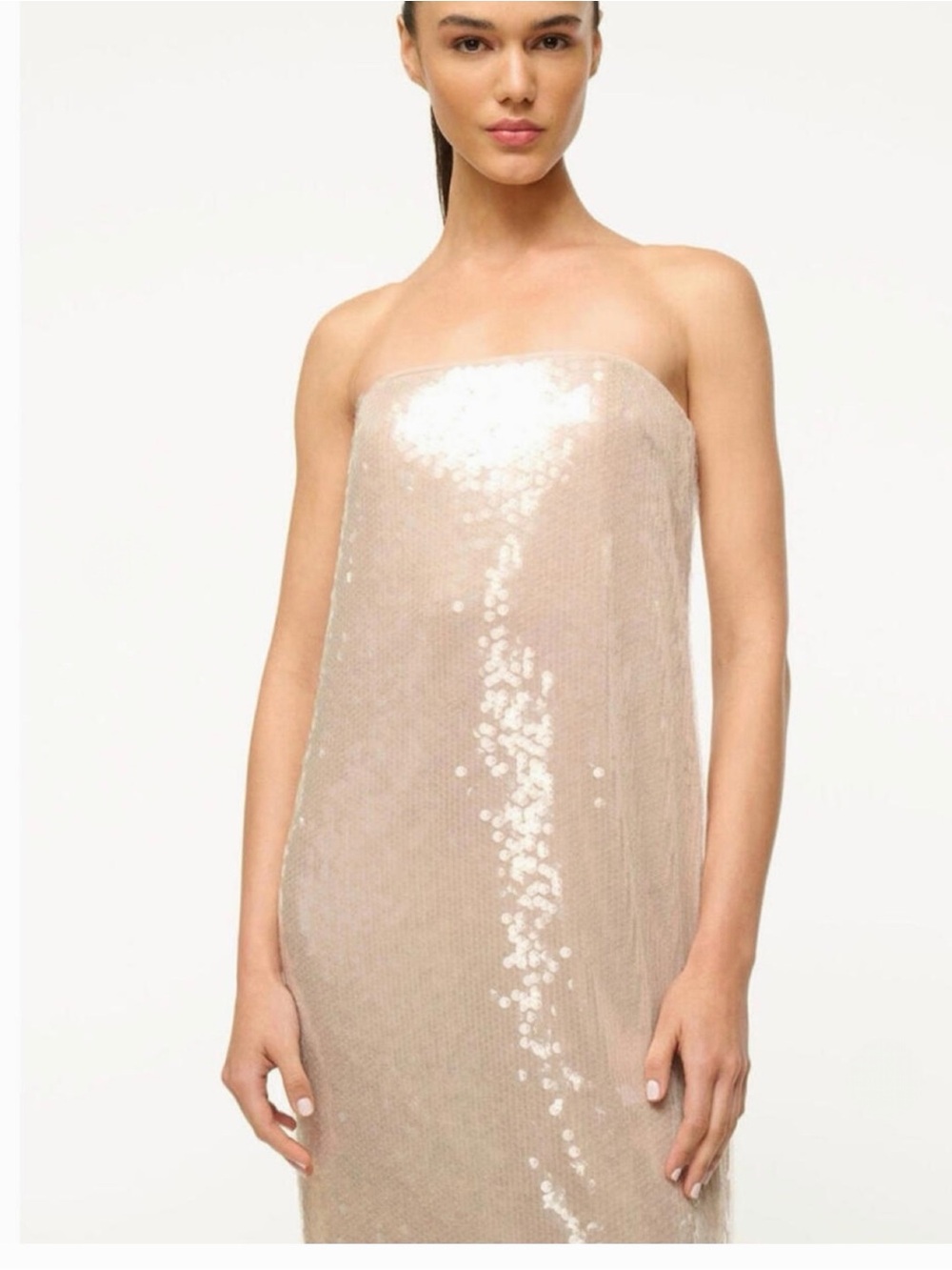 STAUD Casey Women’s Ivory Strapless Sequined Maxi Dress Evening Gown Size 6 NEW - Picture 7 of 16